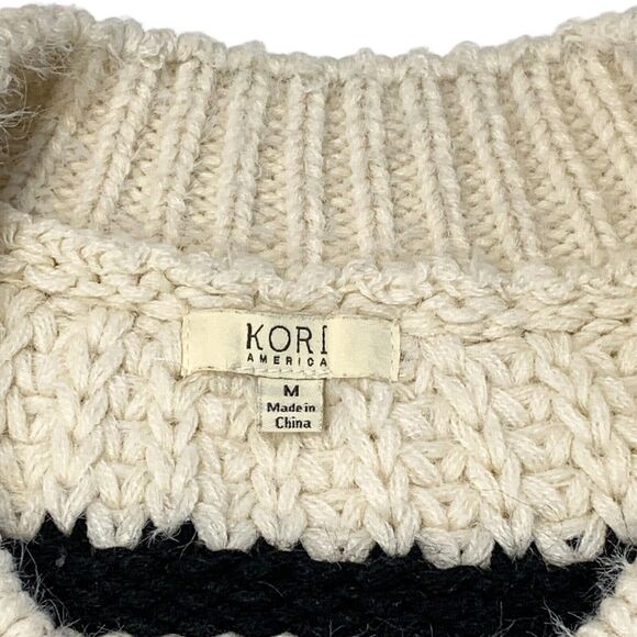 Kori America Sweater Size Medium Slouchy Boxy Ivory Black Striped Balloon Sleeve - Picture 5 of 10